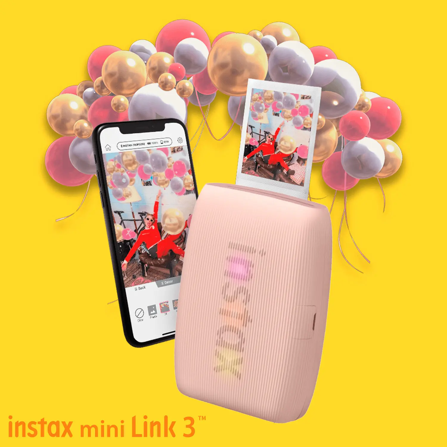 Fujifilm INSTAX MINI LINK 3 Instant Label Printer, Handy Compact PK Bundle with 40 Exposures, 10 Hanging Frames, Ideal for Party Favors