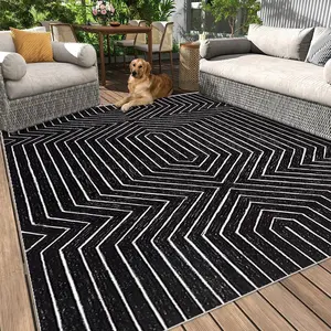 Outdoor Abstract Geometric Pattern Floor Mat, Waterproof Non-slip Floor Carpet, Decorative Area Rug, Modern Abstract Rug for Garden, Porch, Balcony, Camping, RV Trips, and Decks