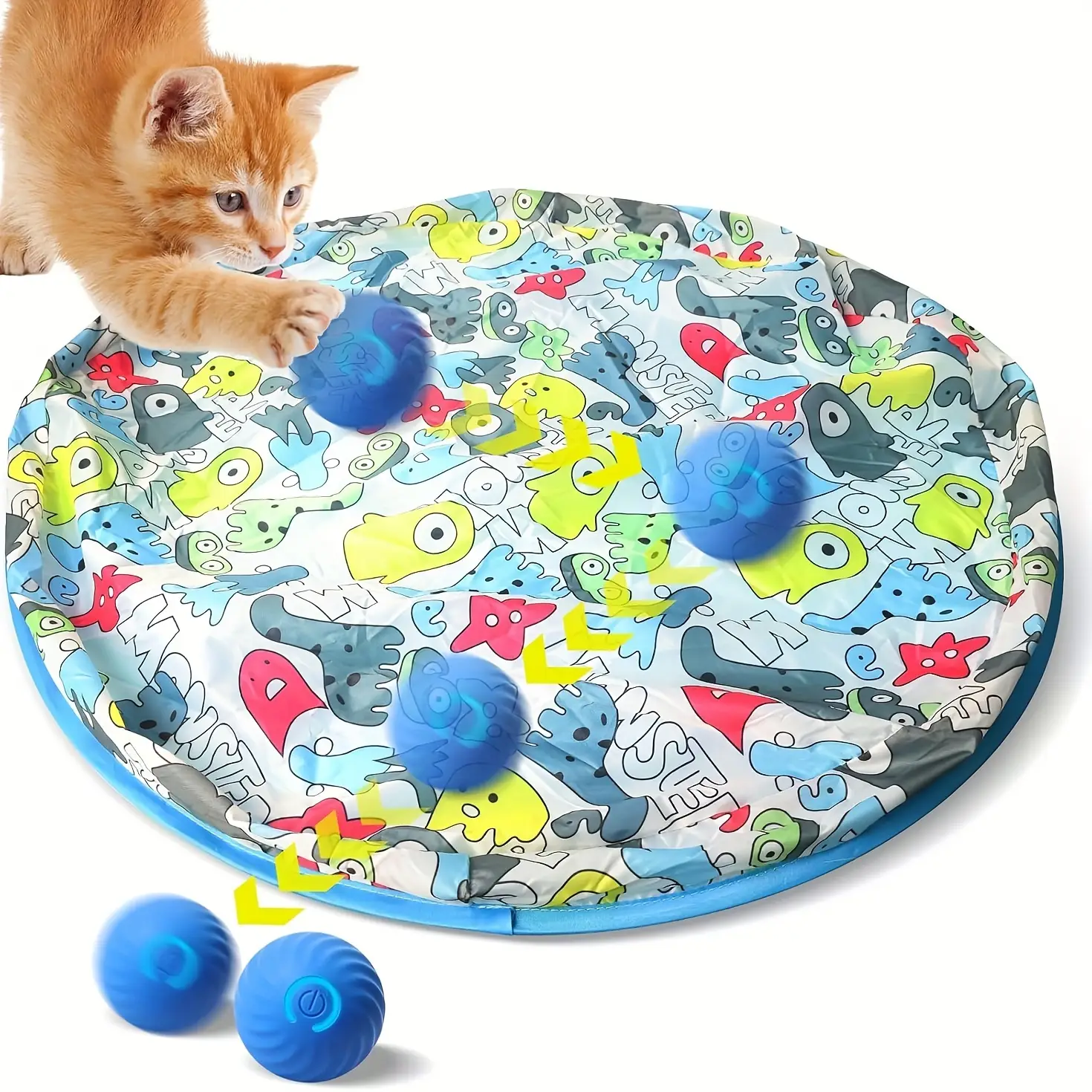 Interactive Cat Toys, Interactive Cartoon Hide And Seek Cat Toy, Fast Rolling Ball In Play Mat, Rechargeable Interactive Cat Toy Hide-and-Seek Fun Cat