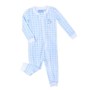 Bunny Garden Blue Check Zip Sleeper - Easter Pajamas for Baby & Toddler Boys