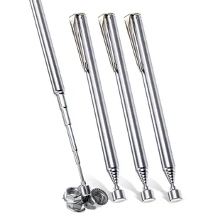 4 Pieces Telescoping Magnetic Pick Up Tool Grabbers Reacher with Pocket Clip, 25 Inch Telescopic Retrieving Magnet, Great Gift for Men Father Mechanic Handyman Husband (Silver)