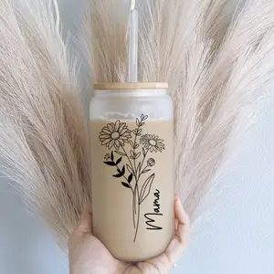 Personalized Birth Flower Coffee Cup With Name ,Personalized Birth Flower Tumbler, Bridesmaid Proposal, Gifts for Her, Party Favor.