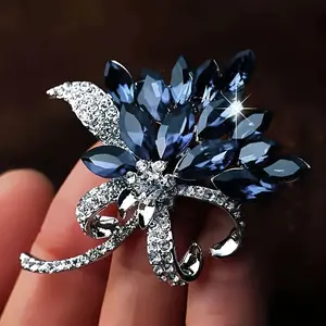 Elegant Vintage Multi-Layer Rhinestone Flower Brooch Pin Jewelry, Bling Stylish Accessory, Gemstone & Shiny Crystal Design, Perfect for Parties & Special Occasions