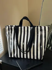 Simple striped large-capacity tote bag, stylish and casual new tote bag for daily commuting shoulder bag