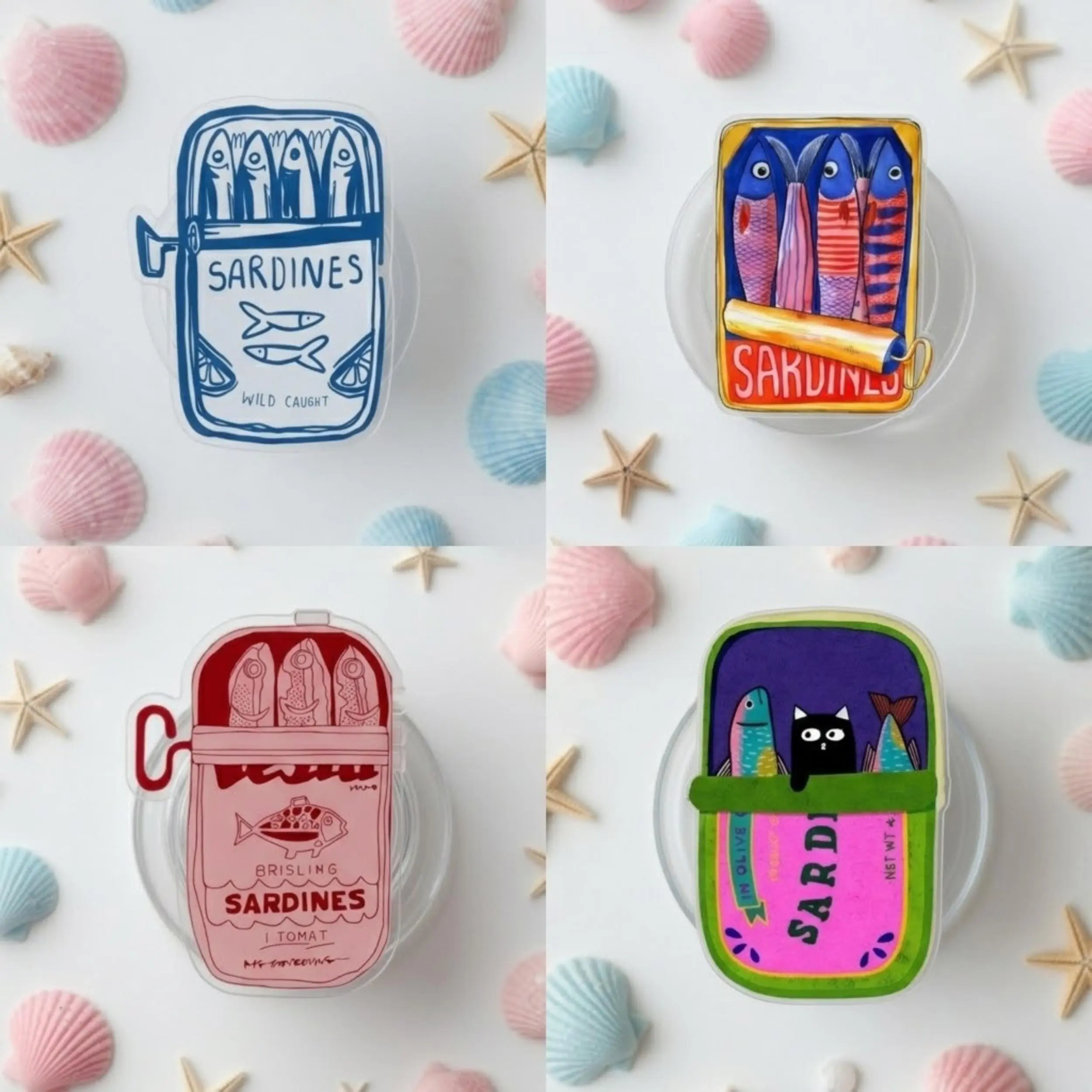 Sardine Can Phone Grip Retro Tinned Fish Magnetic Acrylic Grip La Dolce Vita Pop Socket Vintage Food Art Design Preppy Summer Style