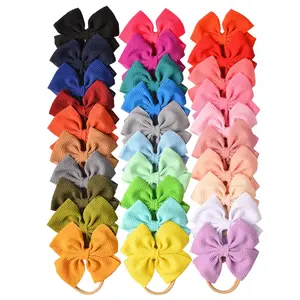 30 PCS Soft Nylon Hand-Tied Big Bows Headbands with Elastics, Newborn Baby Stuff for Infant Toddler Girls, Animal Prints, Grows with Age Baby Hair Accessories