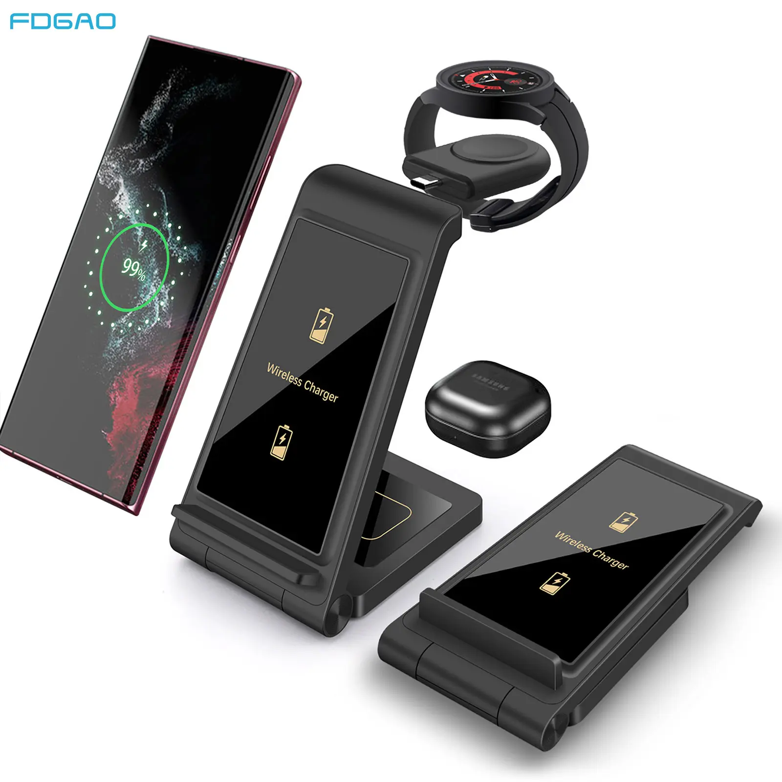 3 in 1 Wireless Charger Foldable Charging Station for Samsung Z Folding Flip 6 5 Galaxy S25 S24 S23 S22,Galaxy Watch 7 6 5 Pro 4 Active 2,Galaxy Buds summerwins