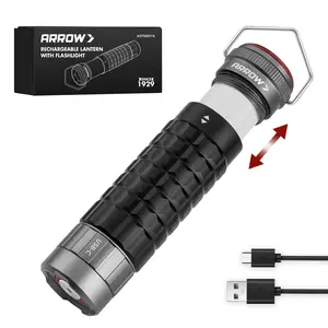Arrow 2-in-1 Portable Camping Lantern and Flashlight with 3 Modes, USB-C Rechargeable LED Lantern with Battery Indicator and Iron Hook, Lanterns for Power Outages, Camping, Hiking, Emergency