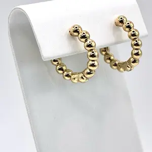 14K Gold-Plated Small Beaded Hoop Earrings | Aretes de Balines Dorados | Gold Ball Hoop Earrings for Women
