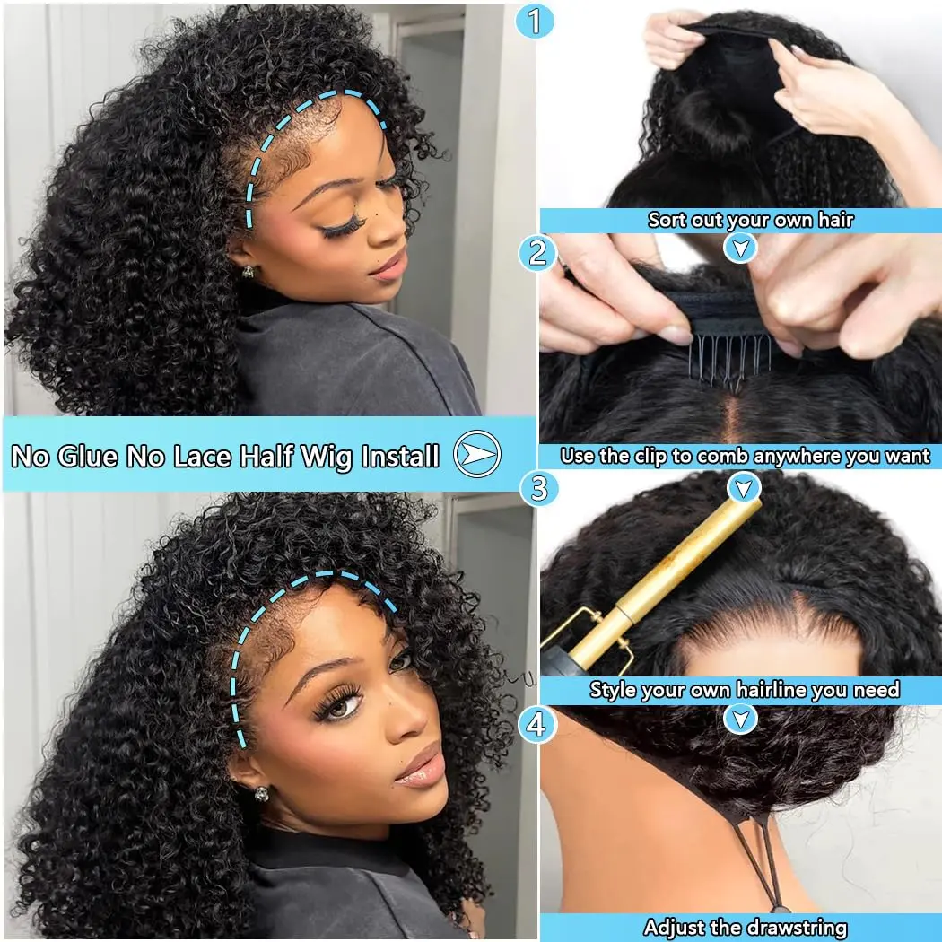 3 in 1 Kinky Curly Half Wig