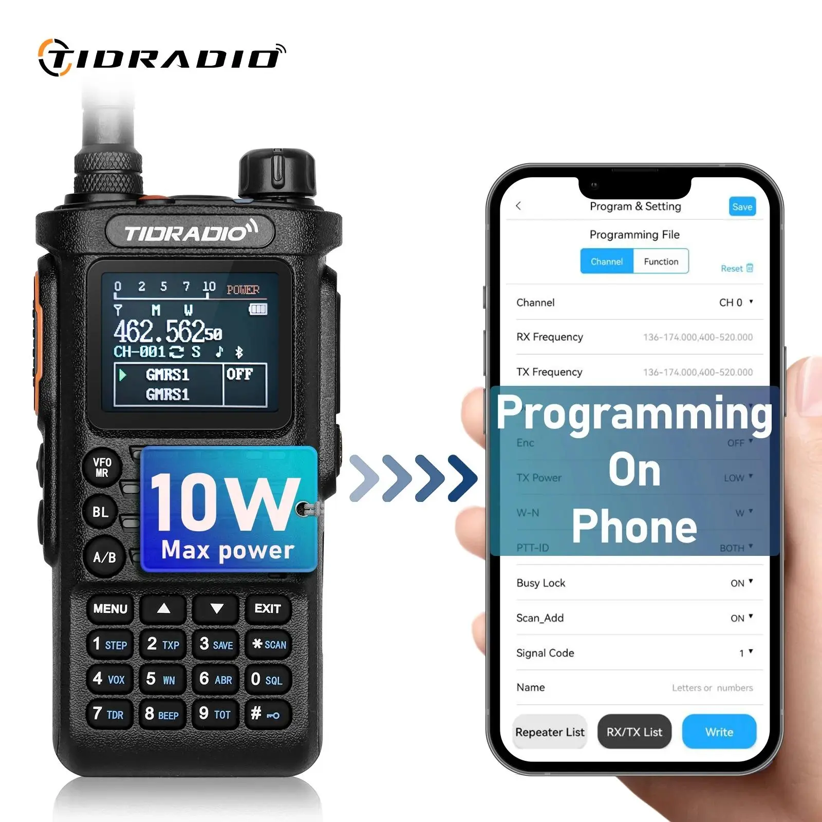TIDRADIO TD-H8 (2nd Gen) GMRS/ Ham Radio 10Watt Long Range  Walkie Talkies Capacity Solid Performance Handheld Two-Way Radio Wireless Programming Module with Repeater List