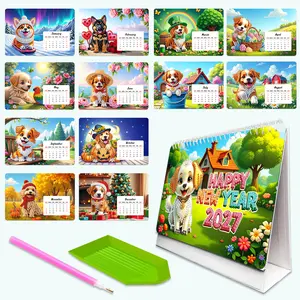 【New Arrival】2027 Cute Dog Diamond Painting Desk Calendar Kit - DIY Handmade Rhinestone Art Kit with Tools, Thoughtful Diamond Art Gift for Home Decor