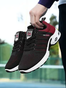 Men's Lace-Up Running Shoes, Large Size Sports Sneakers, Thick Sole Height Increase, Flyknit Air Cushion Soft Bottom, Fashion Casual Breathable