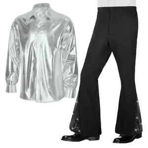 New Casual Retro European and American 70s Men's Shiny Disco Bar Hip Hop Party Outfit Men's Clothing