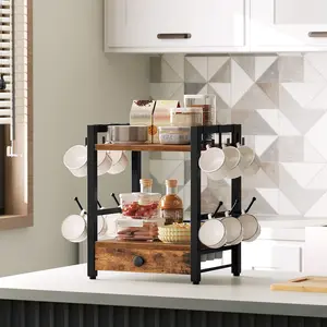 YATINEY 2-Tier Coffee Mug Holder with 12 Hooks, Coffee Bar Organizer with Pod Drawer, Versatile Desktop Storage Rack, Space-Saving, for Kitchen, Living Room #SpringSale #BigSpringSale