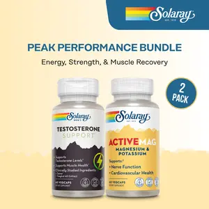 Solaray Peak Performance 2-Pack Duo - Testosterone Support & ActiveMag Magnesium for Energy, Strength & Muscle Recovery