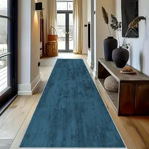 Solid color corridor runner carpet, blue impression ultra-soft washable long strip running track carpet for bedroom bedside, suitable for room decoration corridor living room bedroom bedside balcony kitchen doorway entrance farmhouse Home Decorative Rug