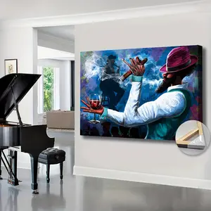 Sophisticated African American Art Canvas - Fashionable Black Man with Cigar & Brandy, Wrapped Canvas Print for Living Room & Office Decor - Poster Artwork Decorative