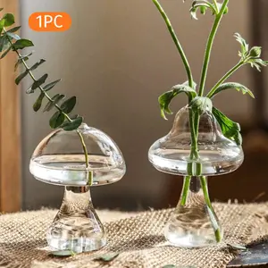 Clear Glass Flower Vase, 1 Count Modern Creative Plant Pot, Mushroom Shape Flower Vessel For Home Bedroom Balcony Decor, Decorative Flower Vase