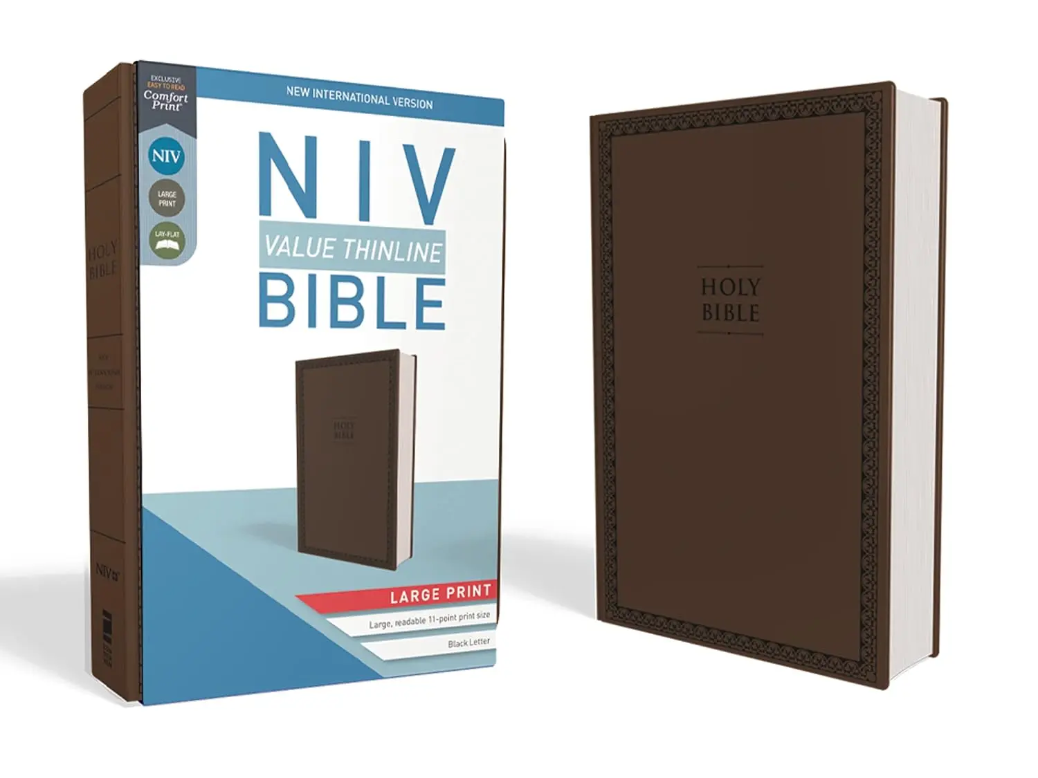 NIV Compact Classic English Religious Bible - Value Thinline Design, Portable, Large Print, Brown Imitation Leather, Comfort Print, Durable, Luxurious Feel for Daily Reading