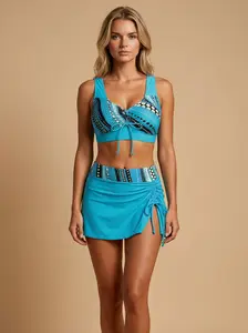 SunKiss Color Block Bikini Set High Waisted Tummy Control Two Piece Swimsuit for Women Summer Beachwear High Waisted Tummy Control Swimsuit Snatched Fit Body Shaping Stretchy