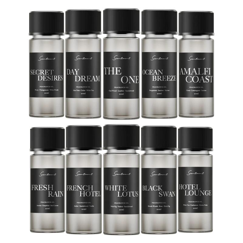 Scentiment Hotel Scents Discovery Set: Sampler Size Diffuser Fragrance Oils Inspired by Iconic Hotels for Home & Travel (20ml)