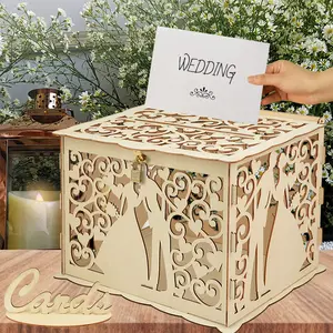 Wedding Invitation Card Box Mr&Mrs Wooden Money Envelope Business Card Boxes with Lock DIY Rustic Wedding Decoration Supplies
