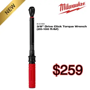 Milwaukee Tools 3/8” Drive Click Torque Wrench (20-100 ft·lbf) Milwaukee Tools 3/8” Drive Click Torque Wrench (20-100 ft·lbf)