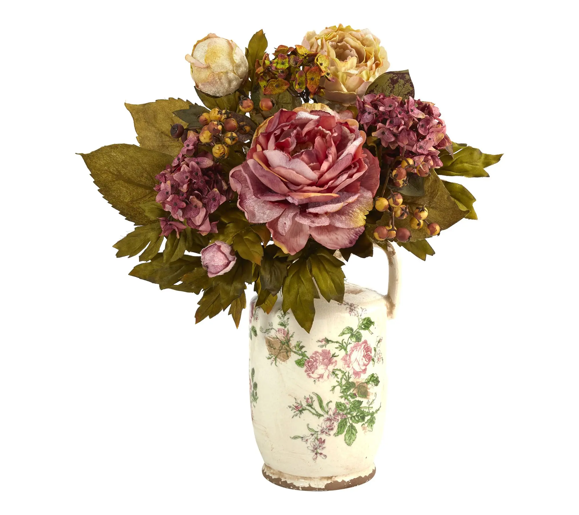 Nearly Natural 18" Peony Artificial Arrangementin Pitcher