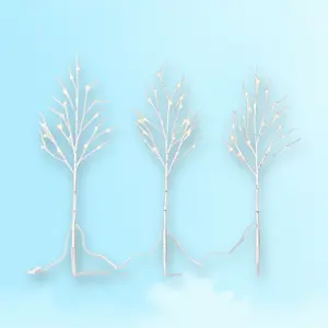 3pc 60ct 30" H Christmas LED Faux Birch Artificial Twig Stake Lights wh Warm Whe LED's - Wonrshop ™