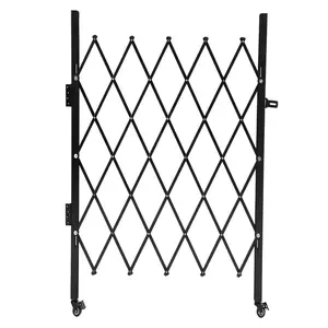 COZONY Folding Security Gate, 63.4"H x 70"W Expandable Barricade, Steel Scissor Gate w/ 360° Swivel Casters, Lockable Safety Gate