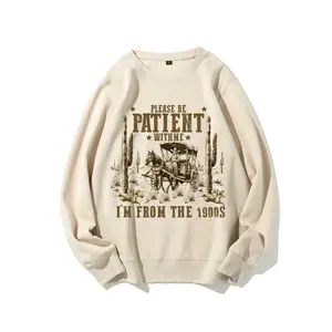 "Please Be Patient With Me" Printed Long Sleeve Crew-Neck Sweatshirt, Funny Graphical Printing Tops, Gift For Mom, Plants Lovers, Creativity Printed To Tee, Simple Fashion Long Sleeve Crew-Neck Hoodie, Warm Top, Fashion Wear, Suitable Gor Daily Wear
