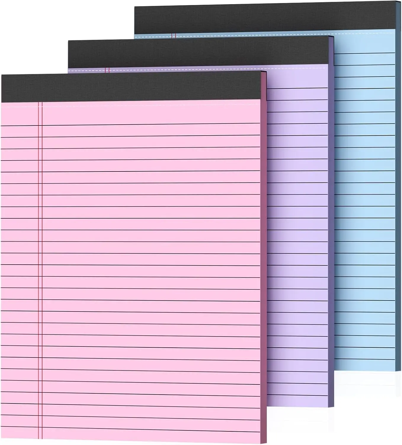 Colored Legal Paper Pads, 3-Pack 8.5x11 in Wide-Ruled Tear-Off Micro Perforated Writing Paper, 30 Sheets Per Unit for Students & Daily Office Note Taking