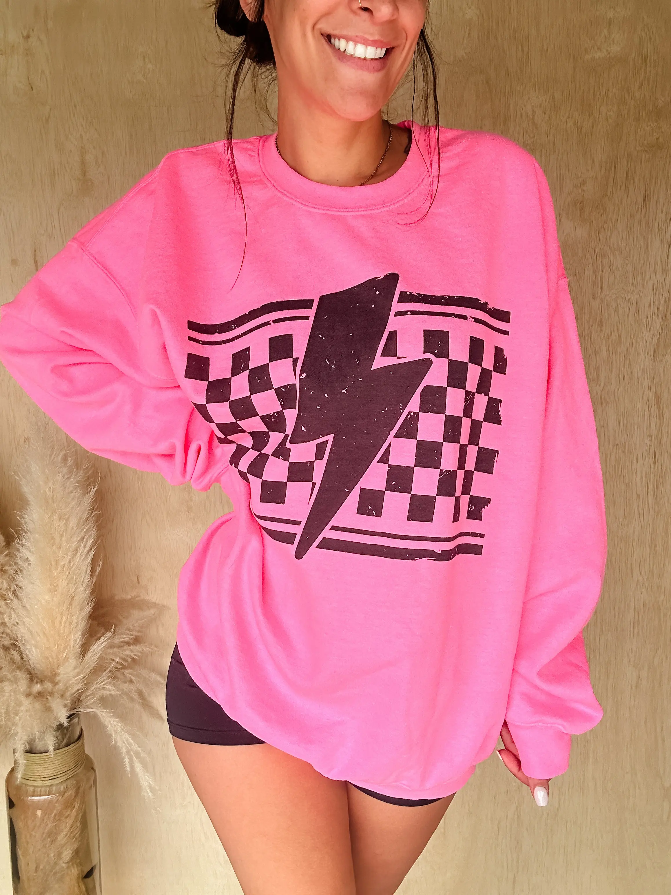 Lightning Checkered Graphic Pullover