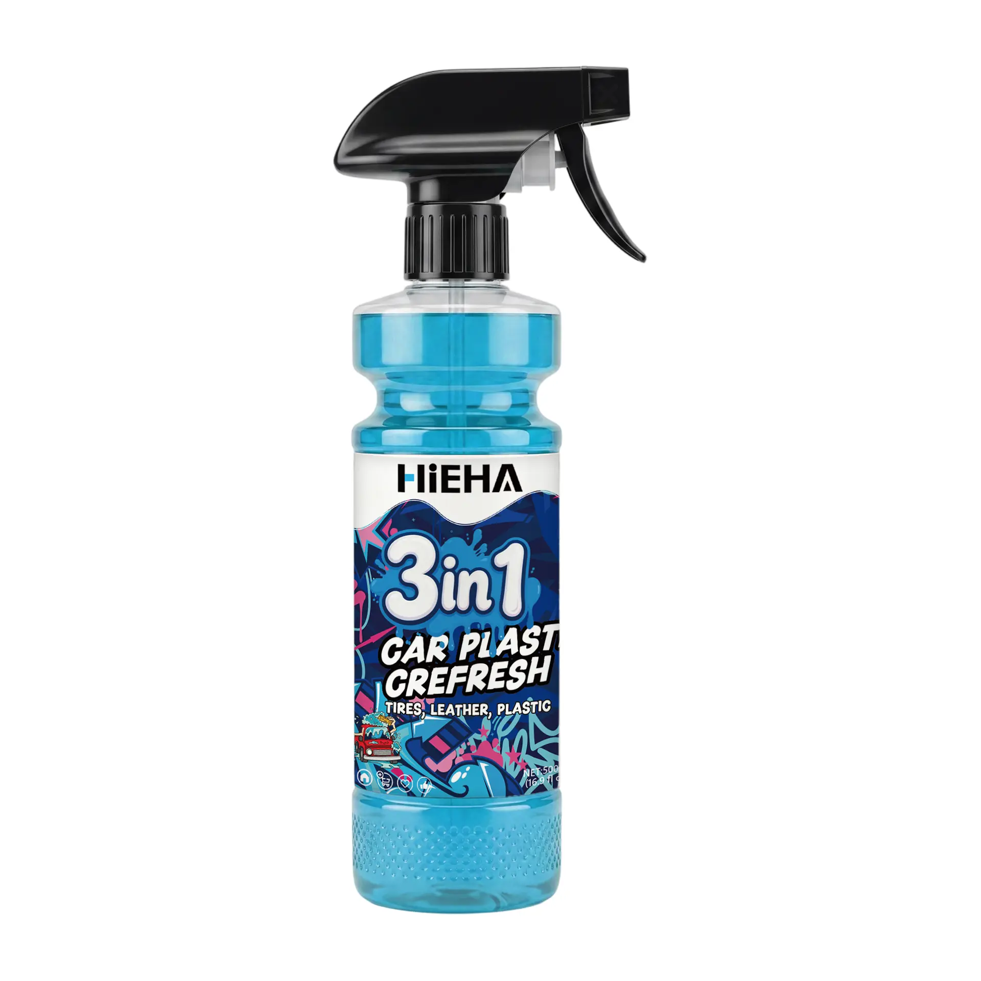 HiEHA 3-in-1 Plastic Restorer, Interior Plastic & Rubber Care Liquid, Restore Faded Dashboard, Door Panels & Trim, with Cleaning Sponge