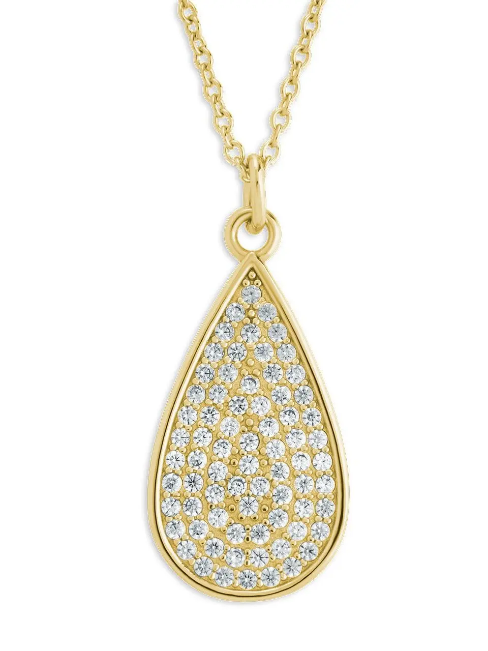 Dainty Pave CZ Teardrop Pendant Adjustable Length Necklace - Gold Plated Costume Fashion Jewelry Accessory for Adults, Daily Wear