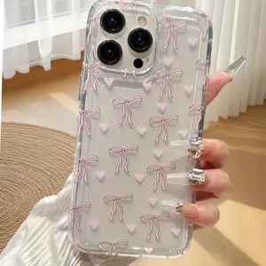 Bow Pattern Clear Phone Case, Cute Phone Case, Fashion Phone Protector Cover Accessories Compatible with iPhone 16 15 14 13 12 11 Series