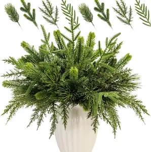 40 count Artificial Pine Branches Assorted Real Touch Christmas Greenery Stems Faux Norfolk Pine Picks Evergreen Cedar Leave Tree Sprigs for Vase Filler Crafts Wreath Garland  Holiday Decor (Green)