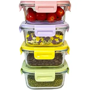 8 Pcs Square Glass Food Storage Container with Lids, Square Glass Meal Prep Containers Set, 2 Cup glass Food Storage for Lunch Salad, Microwave, Oven, Freezer and Dishwasher Safe (4 Pack)