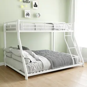 Twin Over Full Bunk Bed, Heavy Duty Metal Bunk Bed Frame for Adults, 2 Side Ladder, Guardrail, Space-Saving, Noise Reduced, No Box Spring Needed,White (Twin Over Full)