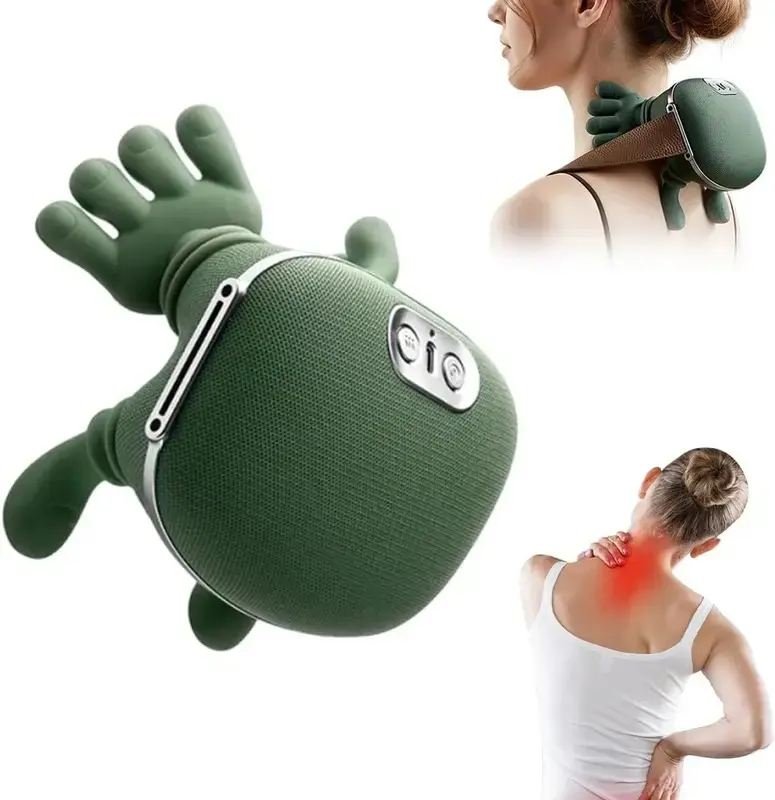 Heated 4D Shiatsu Neck and Shoulder Massager, Battery-Powered Adjustable Speed Relaxer, Portable Green Massagers for Neck and Back Pain Relief, Adjustable Relaxing Back Kneading Device