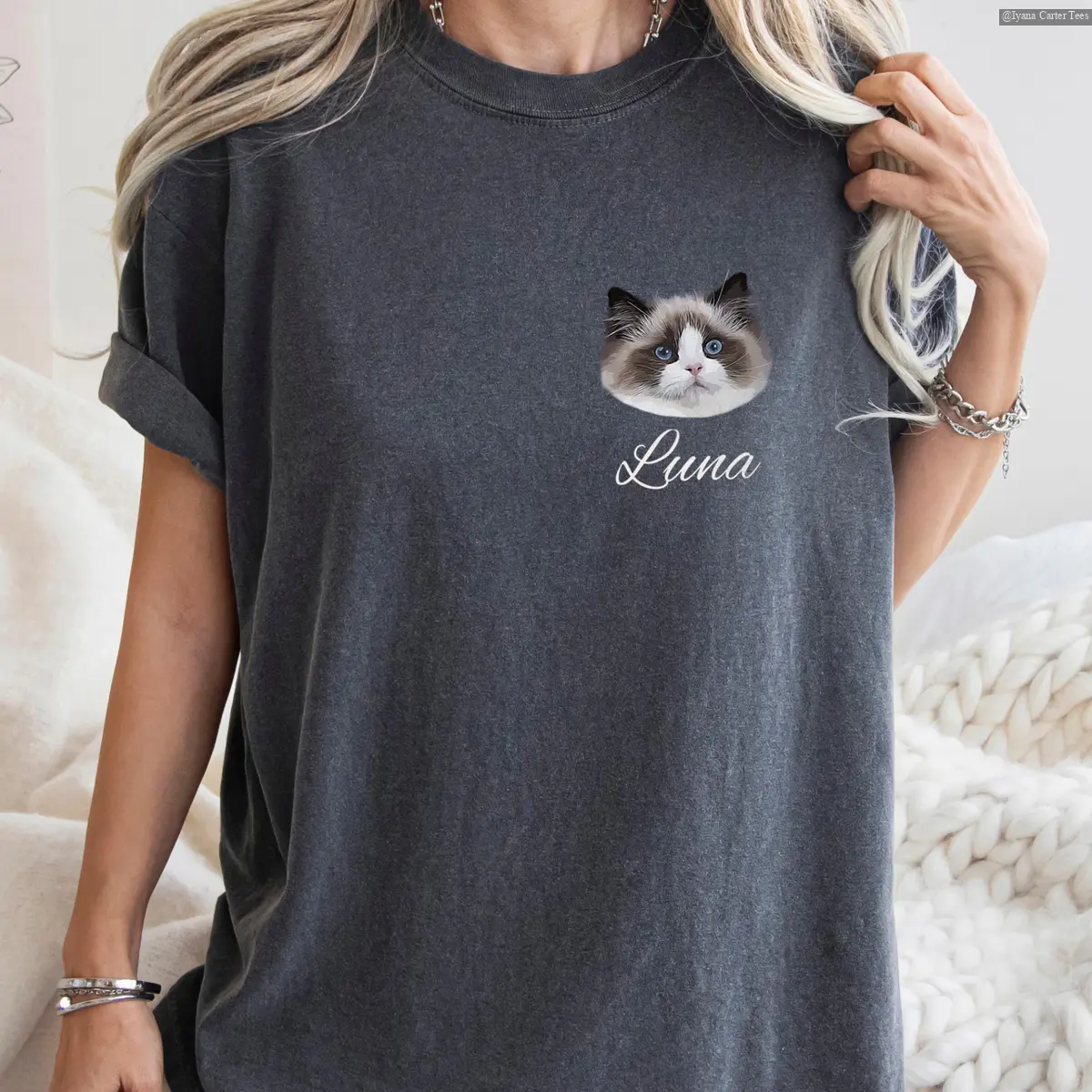 Custom Pet Portrait Shirt, Personalized Animal Photo And Name Tee, Customized Dog TShirt for Gifts , Unisex Vintage Shirt