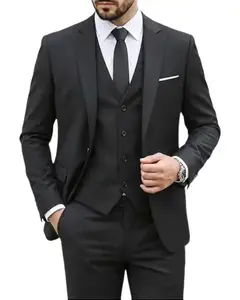 Men's 3 Piece Suit Set with Tie, One Button Slim Fit Solid Jacket Vest Pants, Prom Party Wedding Business Suits for Men