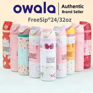 Aesthetic Pattern Owala Insulated Stainless Steel Water Bottle Collection - Leakproof Travel Cup with Straw, Cute Flower-Ribbon Design (Kitchenware Drinkware)