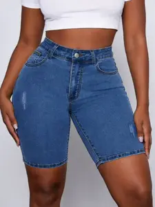 New High Elastic High Waist Denim Shorts, Slim Fit Versatile Denim Shorts, Flattering Skinny Denim Jeans, Casual Denim Shorts for Everyday Wear