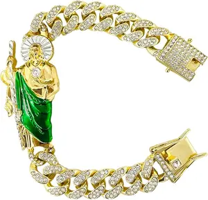 Stainless Steel San Judas Tadeo Bracelet with 24k Gold Plated Saint Jude Pendant for Men & Women - Unisex Design