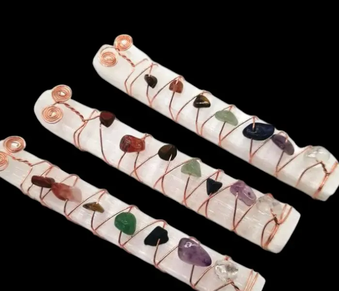 Natural Gemstones Selenite Crystal Chakra Wand - 4in Energy-Conducting Copper Wand for Protection Healing & Balance - US Made