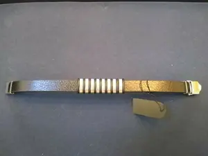 Black PU Leather / Steel Bracelet with Eight Silver Bands. Be a Rockstar! ~New~