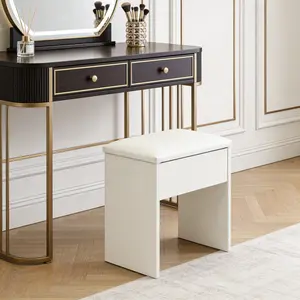 Storage Vanity Stool with Removable Cushion Seat, White Bedroom Stool
