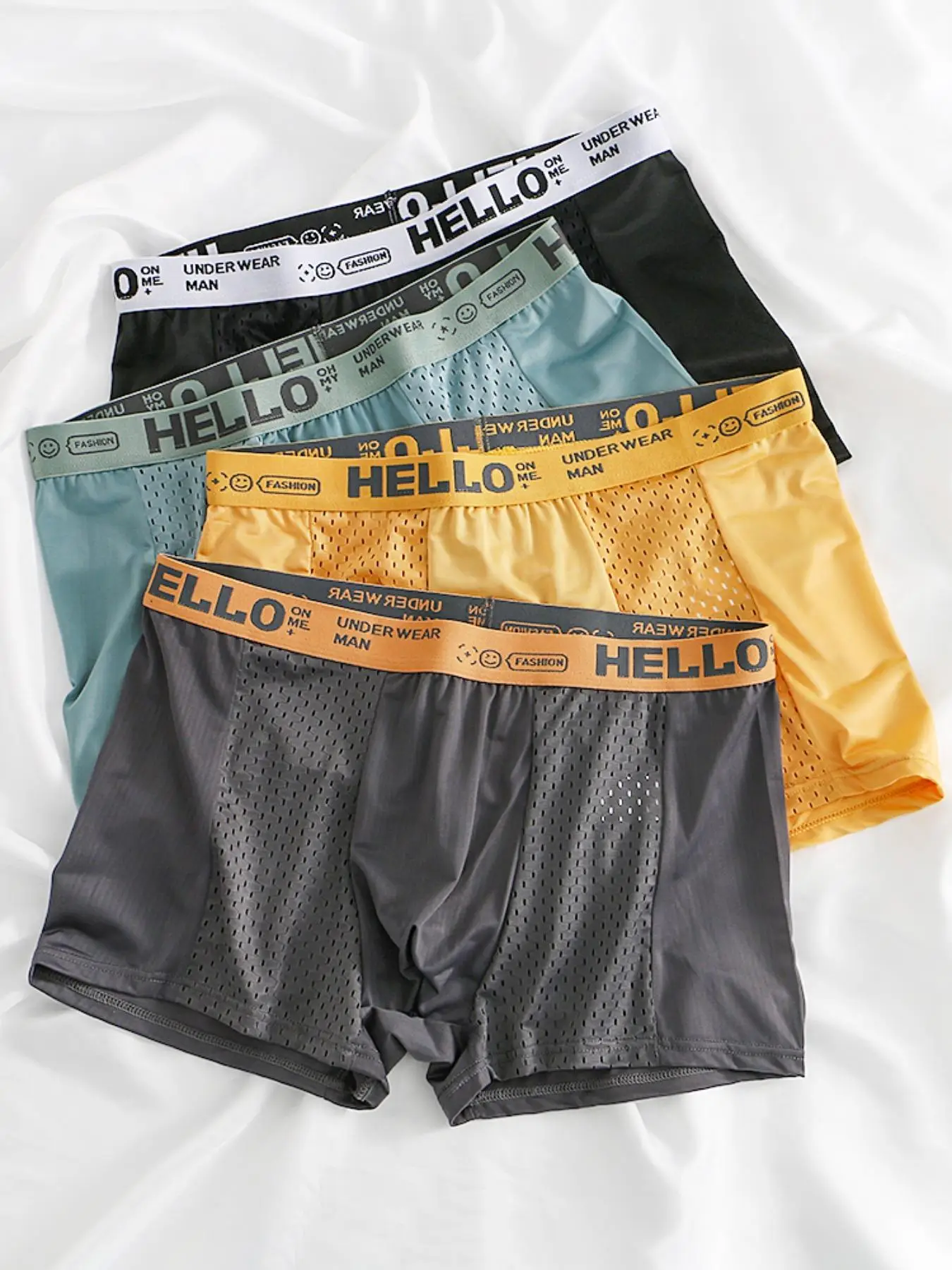 Multicolor Letter Tape Boxer Briefs, Trendy Comfy Breathable Shorts Underwear, Summer Wear 2024, Underwear for Men, Men's Underwear for All Seasons, U
